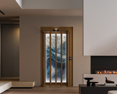 Antera Home Elevator Next To Modern Fireplace